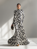 Black And White Patterned Stretch Blend Wrap Dress