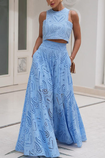 Larissa™ Embroidered Top & High-Waist Maxi Skirt Set | Elegant Two Piece Outfit