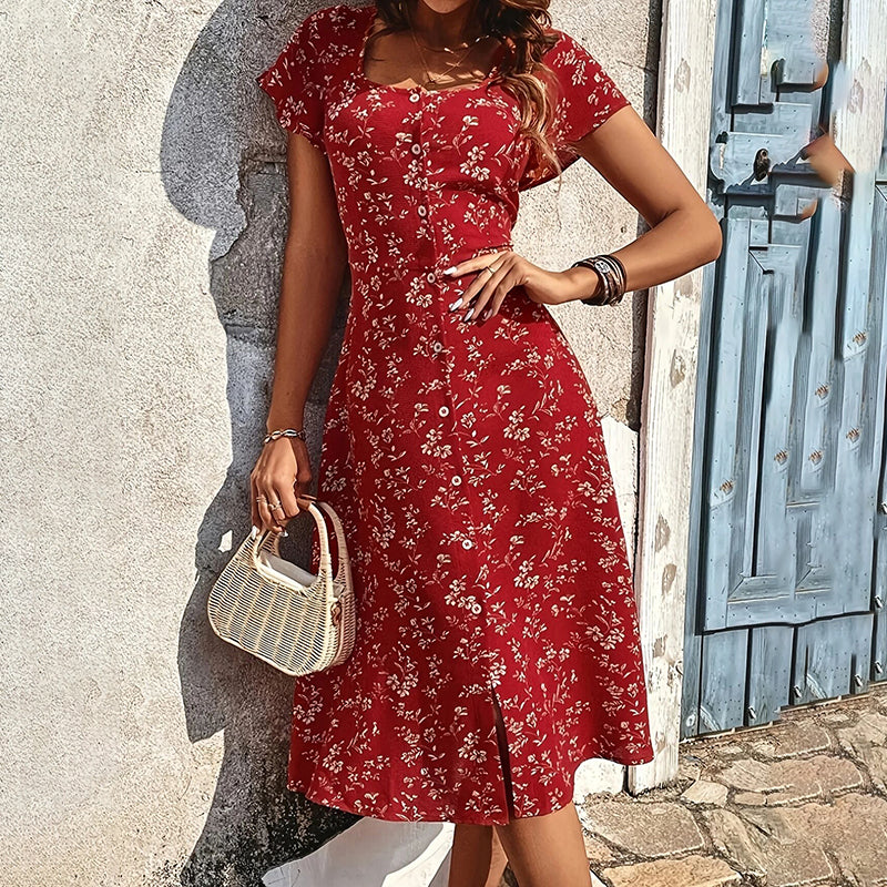 Soleil Women's Maxi Dress | Floral Print, Button-Up, Bohemian Style - 2