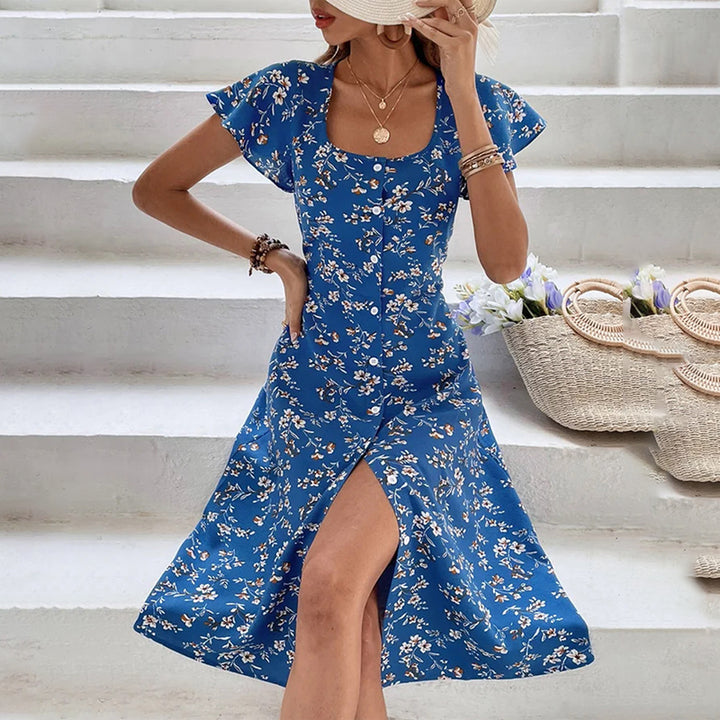 Soleil Women's Maxi Dress | Floral Print, Button-Up, Bohemian Style - 11