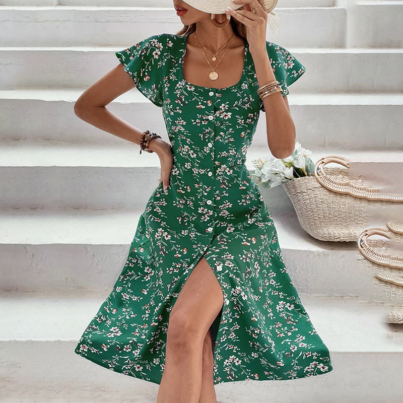 Soleil Women's Maxi Dress | Floral Print, Button-Up, Bohemian Style - 7