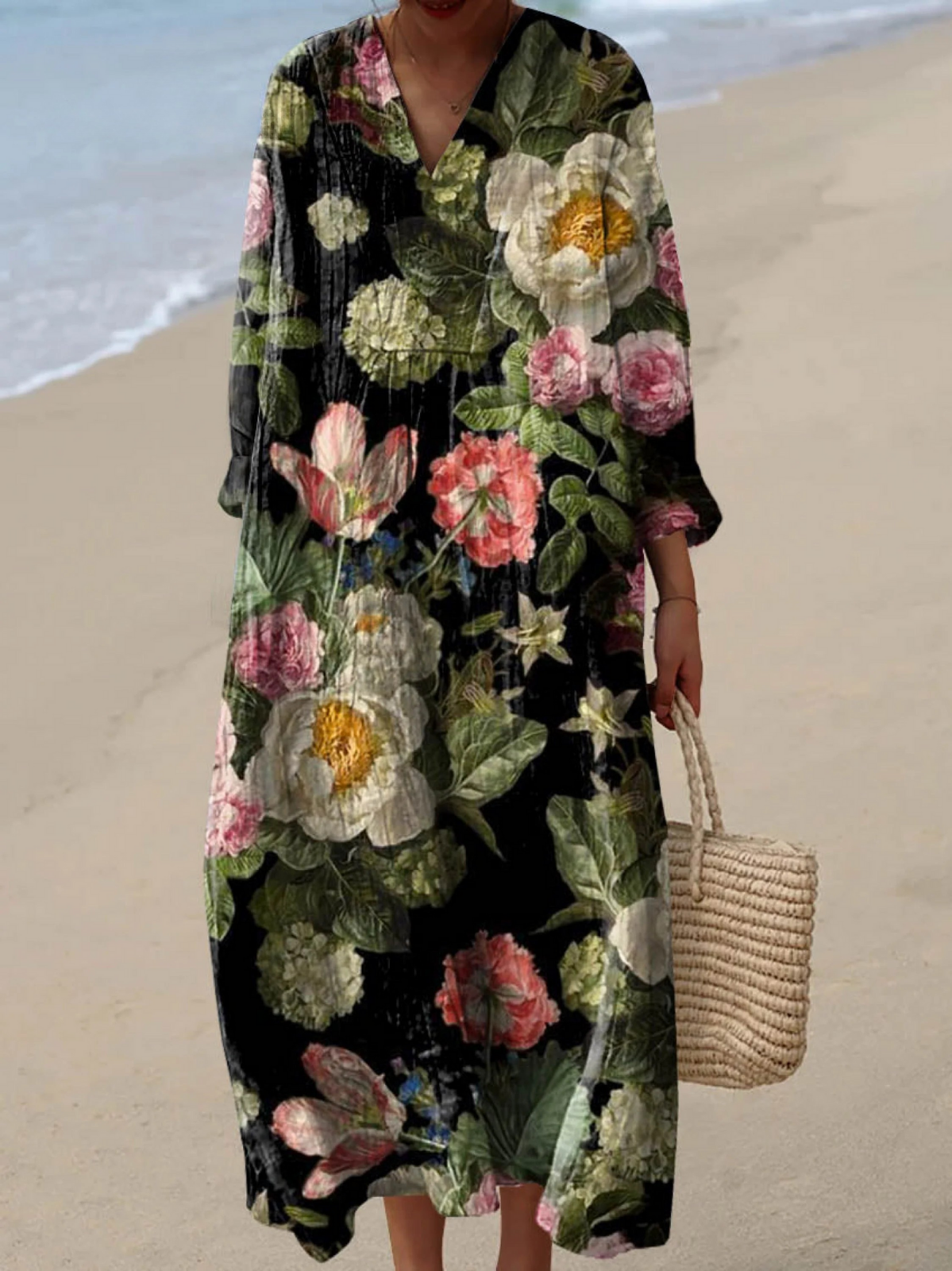 Women's Vintage Lovely Floral Art Print Dress