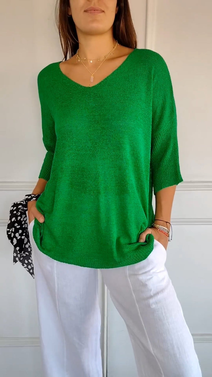Rosal – Solid Knit Sweater with V-Neck