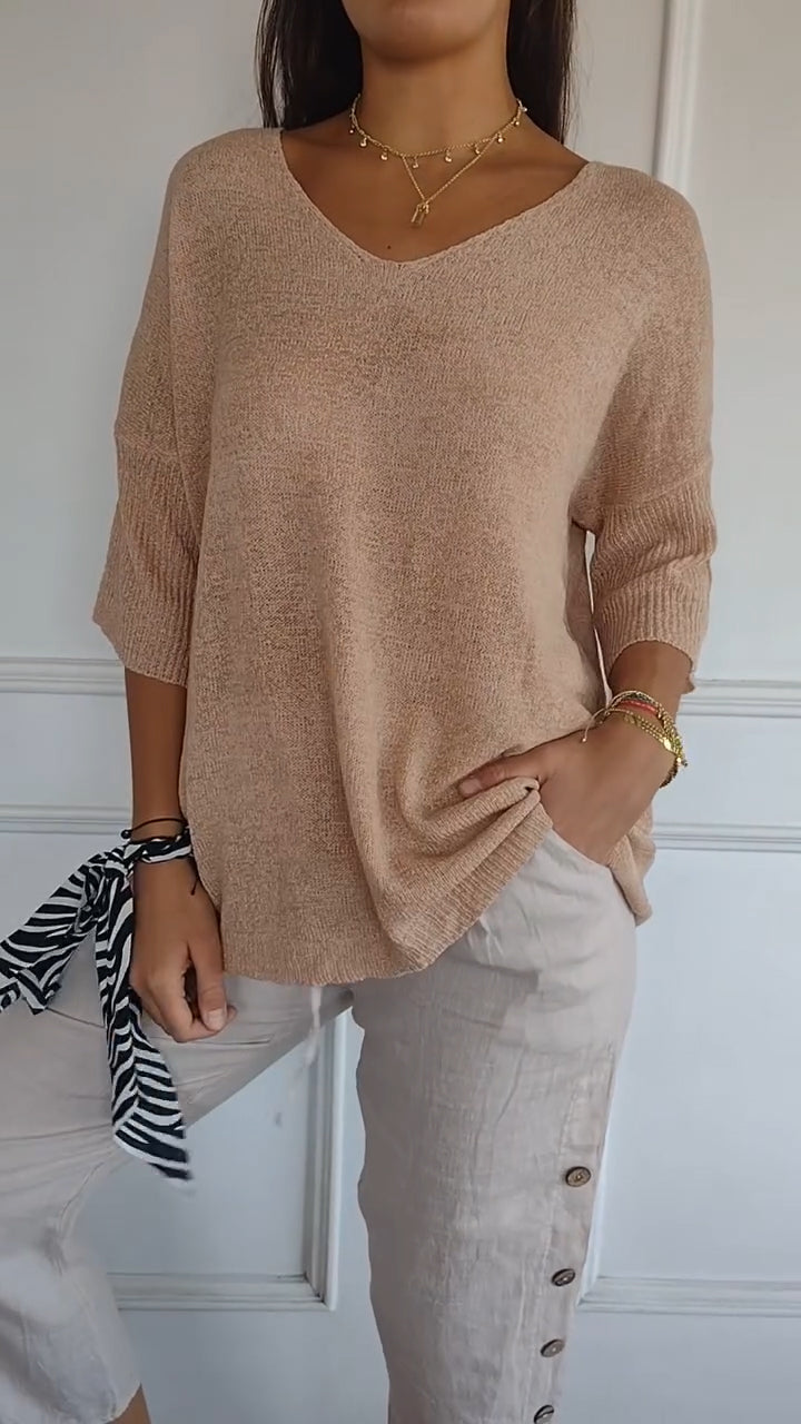 Rosal – Solid Knit Sweater with V-Neck