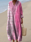 Women's Minimalist Abstract Dark Pink Circle Flamingo Pink Art Print Flowy Dress