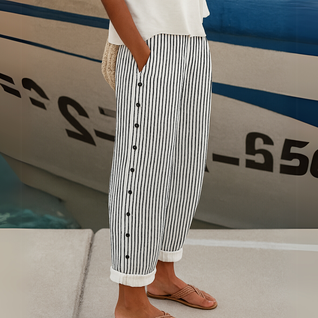 Kate | Stylish Striped Button Trousers