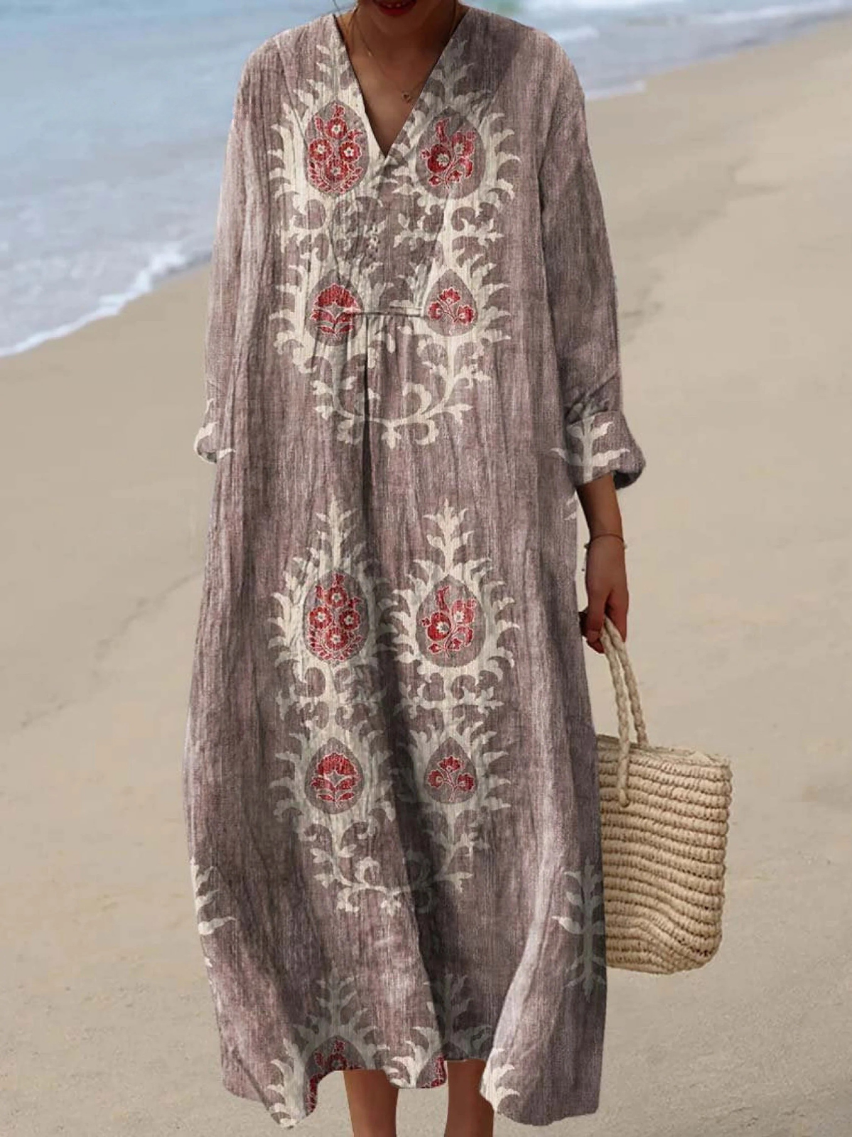 Women's Vintage Ethnic Floral Art Print Dress