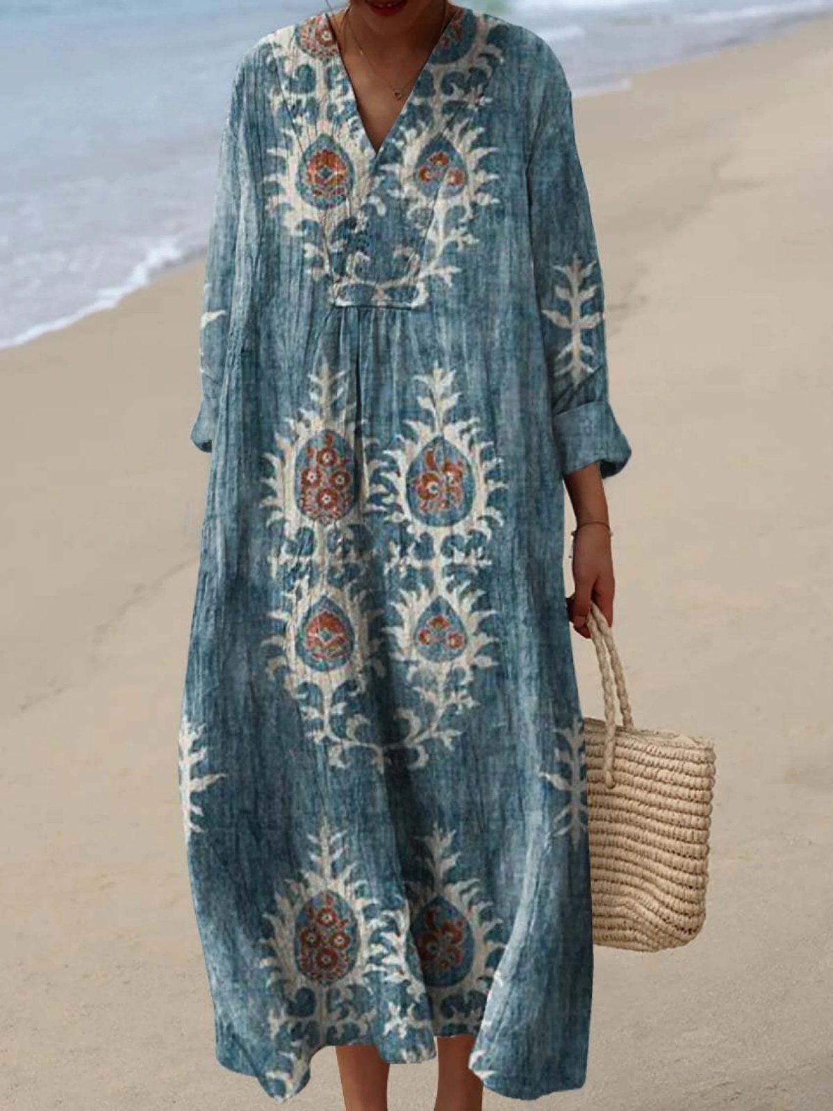 Women's Vintage Ethnic Floral Art Print Dress
