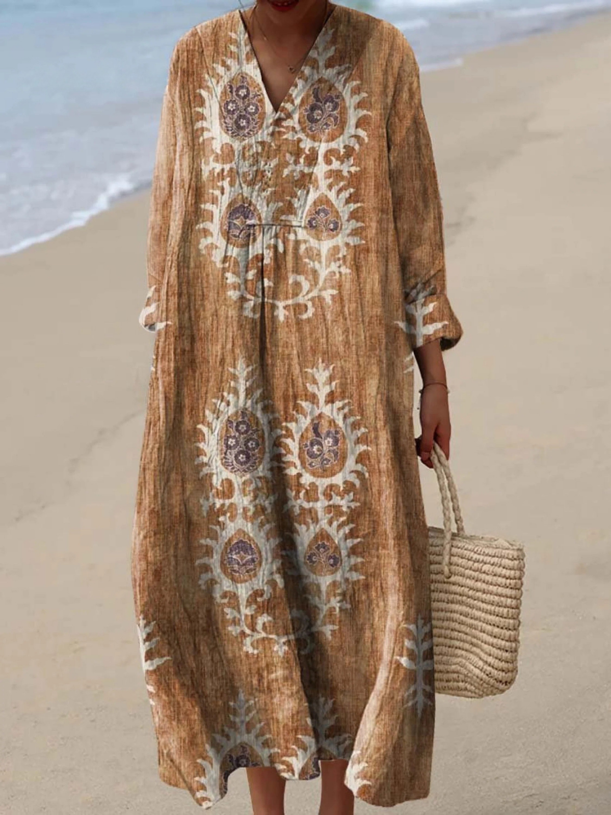 Women's Vintage Ethnic Floral Art Print Dress