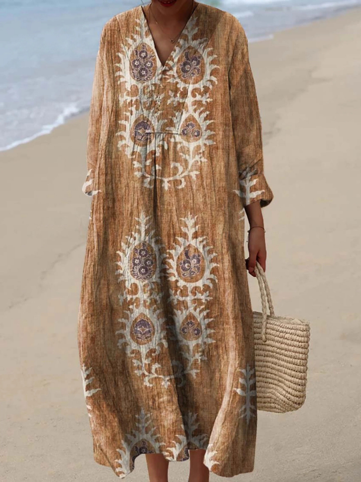 Women's Vintage Ethnic Floral Art Print Dress