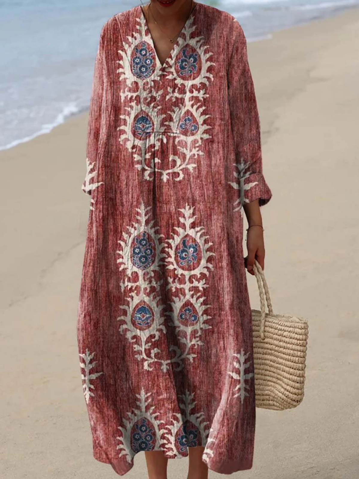 Women's Vintage Ethnic Floral Art Print Dress