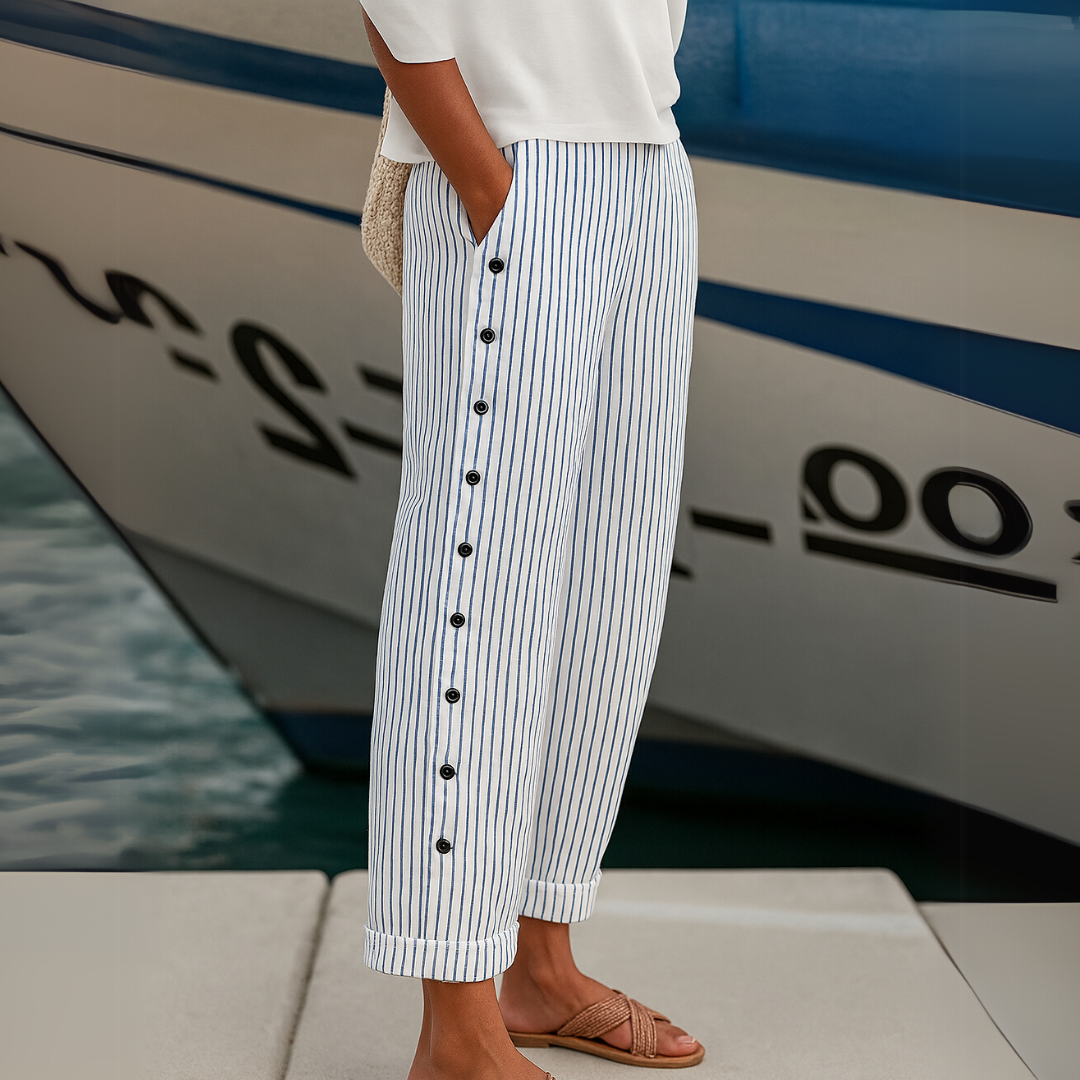 Ella | Stylish Striped Button Trousers
