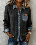 Long-Sleeve Shirt with Denim Patchwork