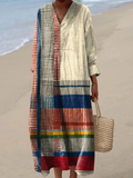 Women's Vintage Geometric Line Art Print Dress