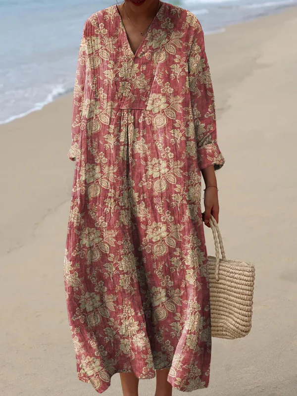 Women's Vintage Lovely Floral Art Print  Dress