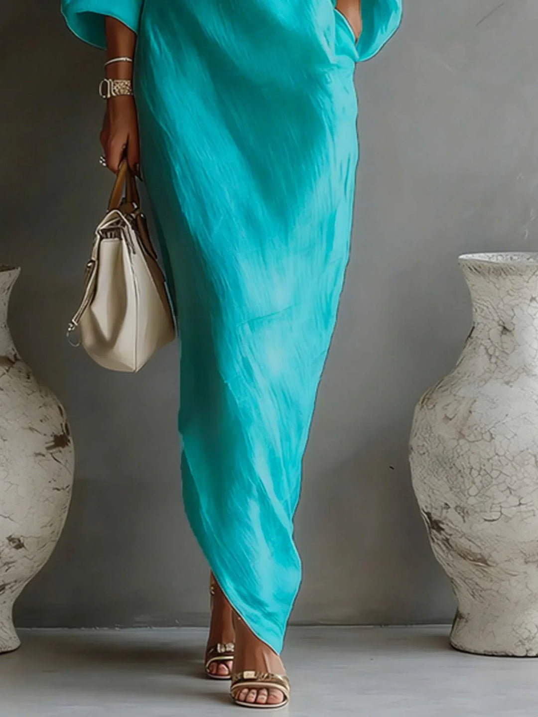 LINEN BALLOON SLEEVE MAXI DRESS