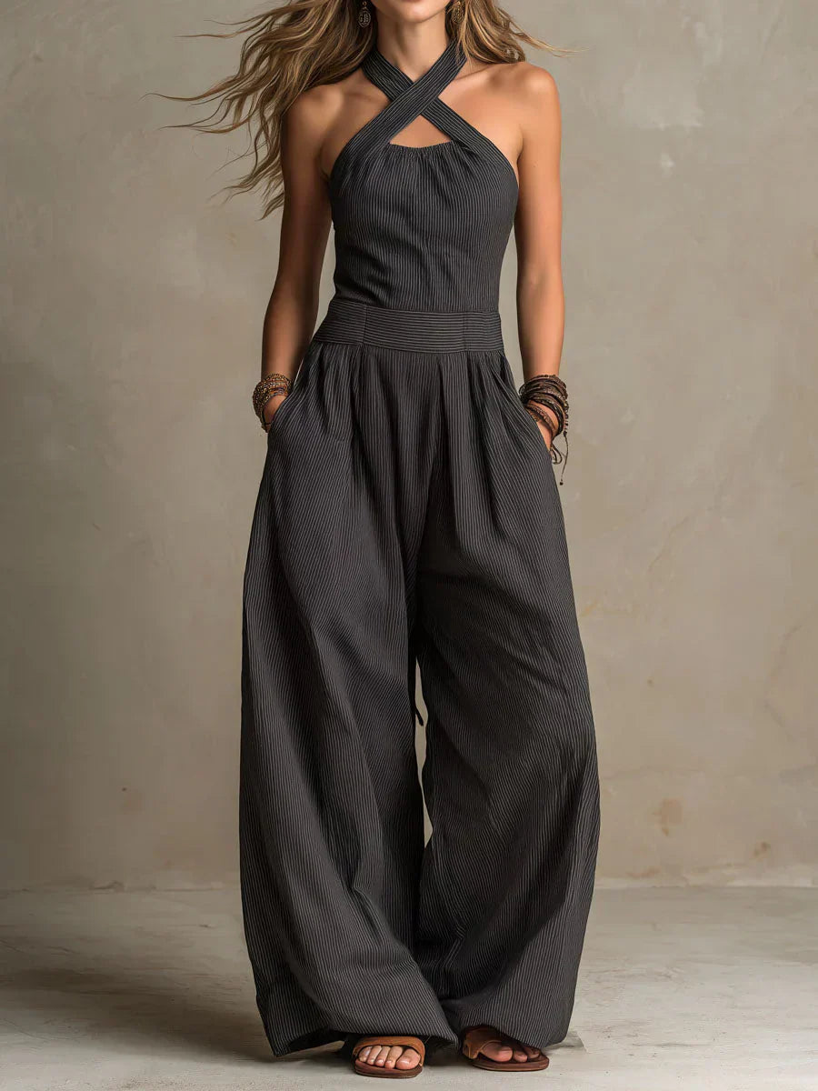Ariana Women's Jumpsuit | Elegant Cross Neck, Wide Leg Design 0