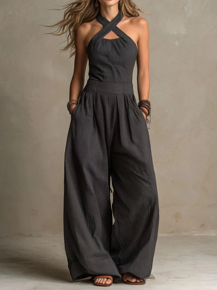 Ariana Women's Jumpsuit | Elegant Cross Neck, Wide Leg Design 0