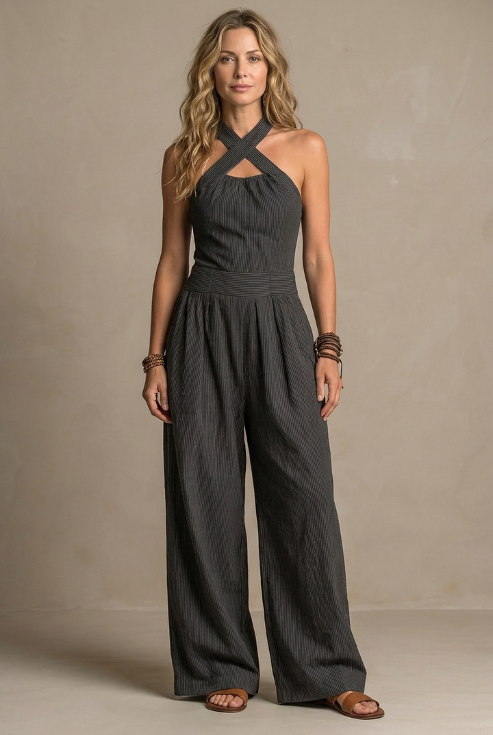 Ariana Women's Jumpsuit | Elegant Cross Neck, Wide Leg Design 1