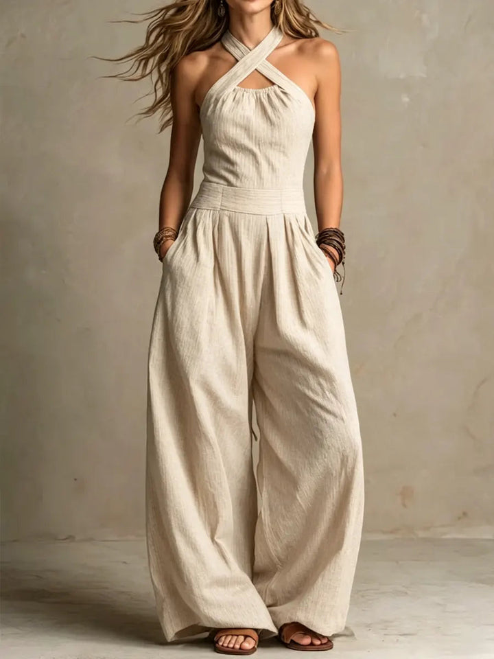 Ariana Women's Jumpsuit | Elegant Cross Neck, Wide Leg Design 2