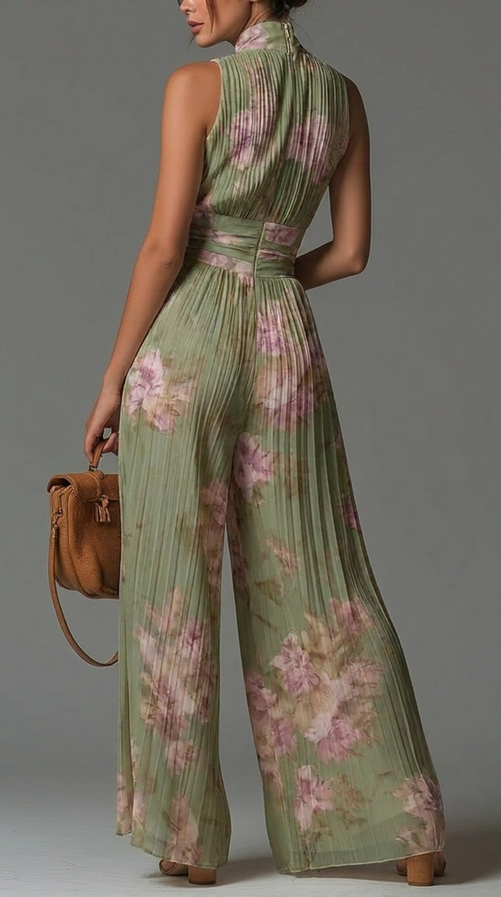Ava Women's Jumpsuit | Elegant White Floral Chiffon, Sleeveless 3