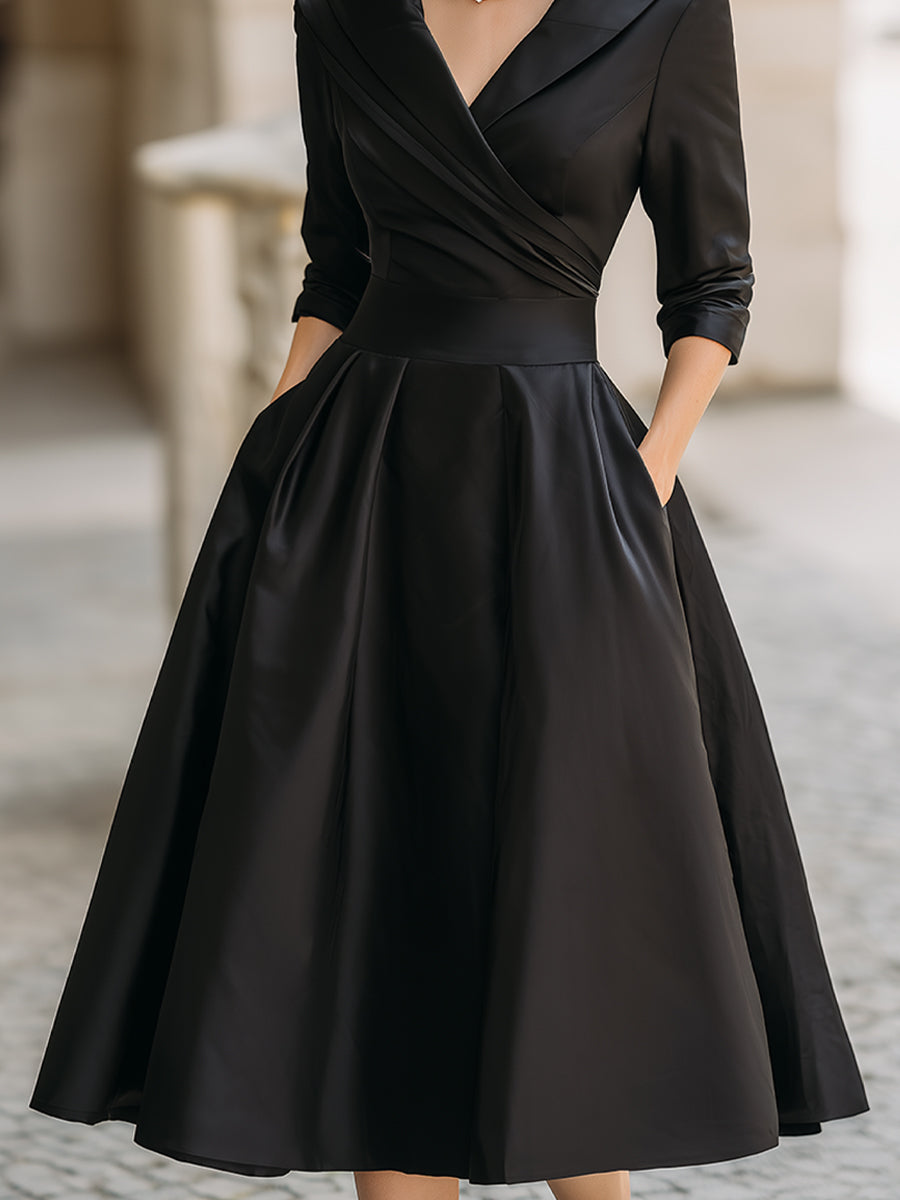 Liora Women's Midi Dress | Satin A-Line with Draped Neckline 2
