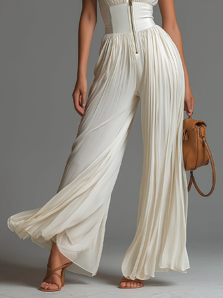 Luna Women's Jumpsuit | Pleated Chiffon, Elegant White or Black 6