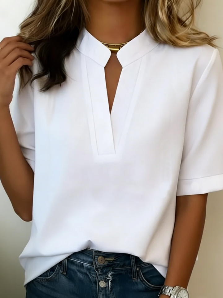 Mara Women's Blouse | Elegant V-Neck with Gold Detail, Flowy Cut 0