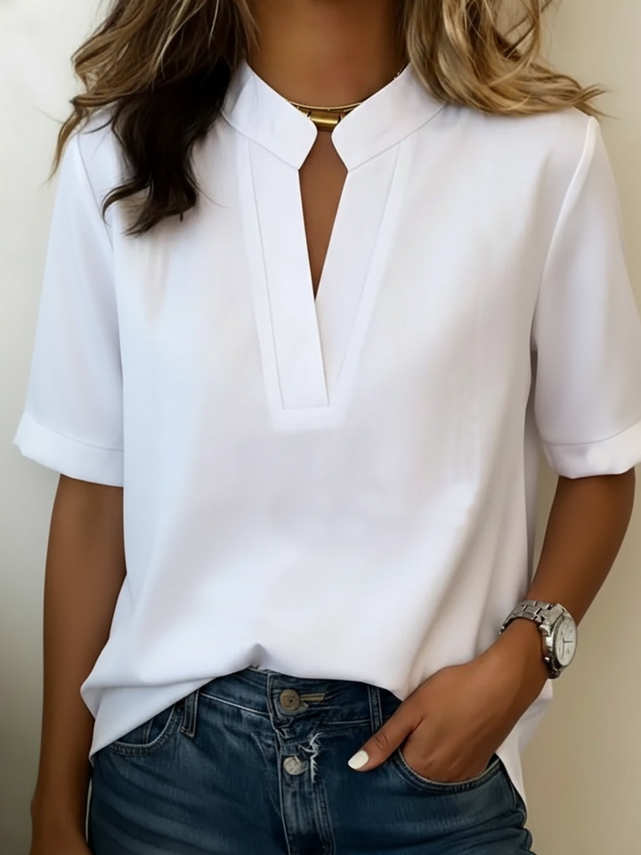 Mara Women's Blouse | Elegant V-Neck with Gold Detail, Flowy Cut 1