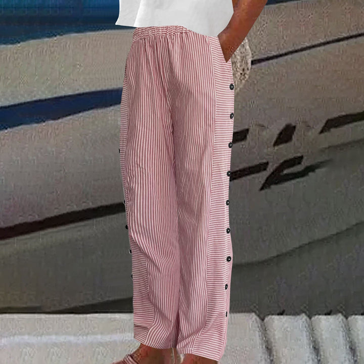 Clara – STRIPED BUTTON-ACCENT TROUSERS