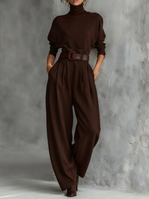 Jessica™ Elegant Top &amp; Straight-Leg Pants Set | Fitted Turtleneck and Tailored Trousers