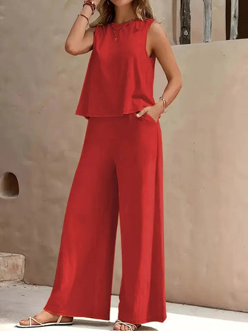 Danielle™ Sleeveless Two-Piece Set | Sleeveless Top and Wide-Leg Pants