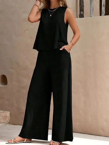 Danielle™ Sleeveless Two-Piece Set | Sleeveless Top and Wide-Leg Pants