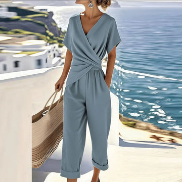 Colleen™ Elegant Two-Piece Set | Wrap-Front Top and Cropped Trousers