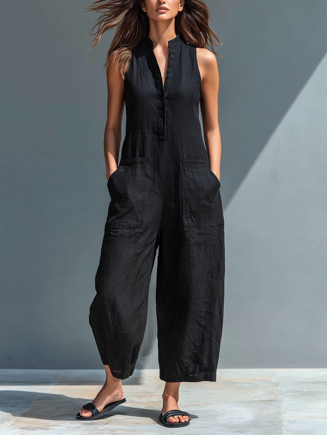 Sleek Women's Dungarees | Breathable Blended Linen, High Collar 0