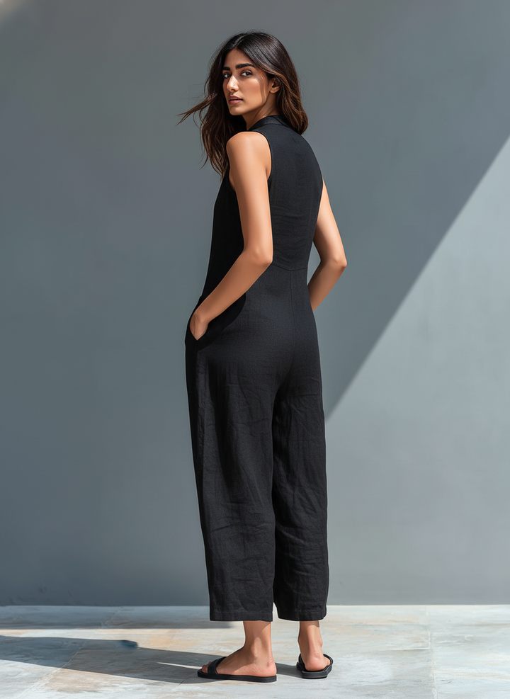 Sleek Women's Dungarees | Breathable Blended Linen, High Collar 1