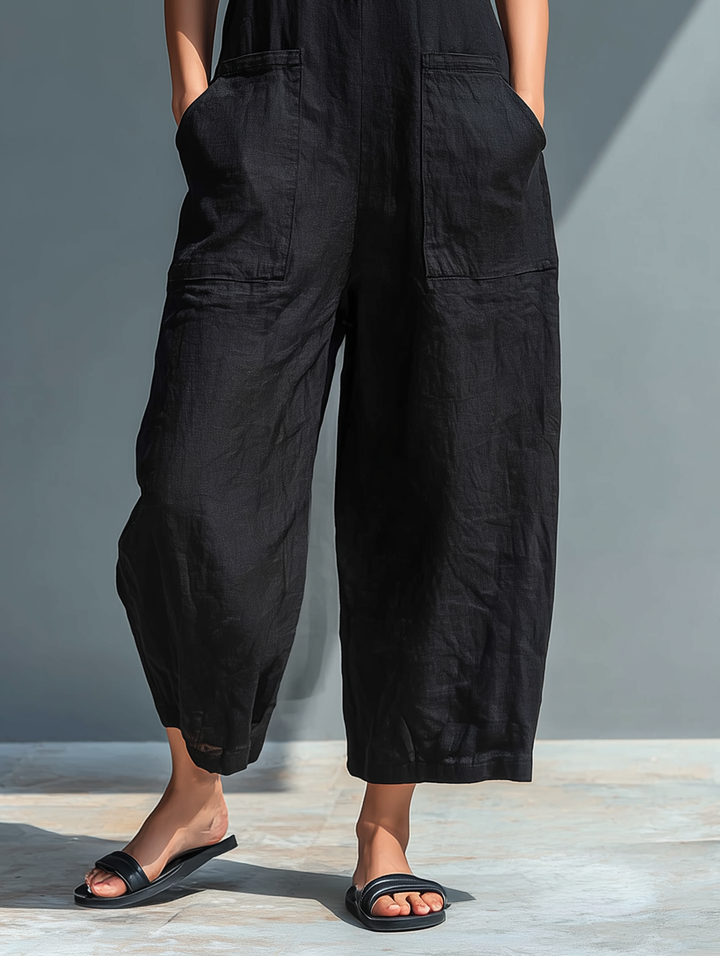 Sleek Women's Dungarees | Breathable Blended Linen, High Collar 3