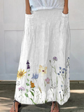 Kisha™ | Watercolor Spring Meadows Art Printed Elastic waistband Pocket Skirt