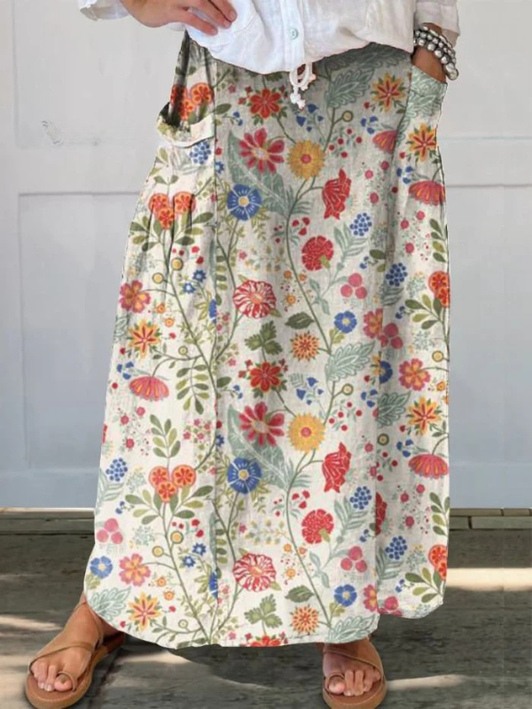 Fabi™ | Floral  Print Elastic waistband Pocket Skirt