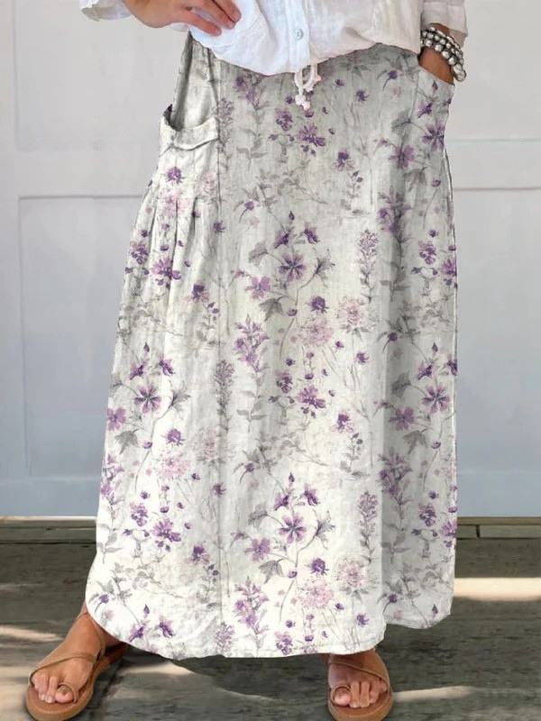 Eloisa™ | Vintage Floral Art Elastic waistband Pocket Skirt