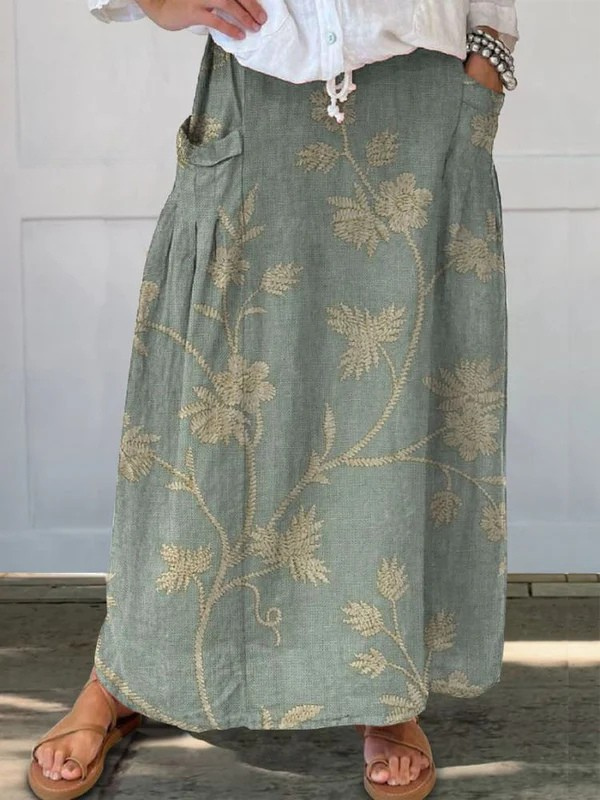 Trexie™ | Retro Floral Art Elastic waistband Pocket Skirt
