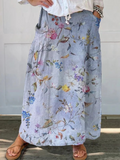 Jeda™ | Elegant Vintage Blue Print Pocket Skirt