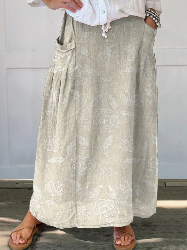 Dally™ | Vintage Floral Art Elastic waistband Pocket Skirt