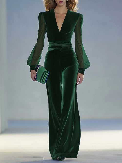 Trisha™ Elegant Suede V-Neck Jumpsuit | Modern Elegance