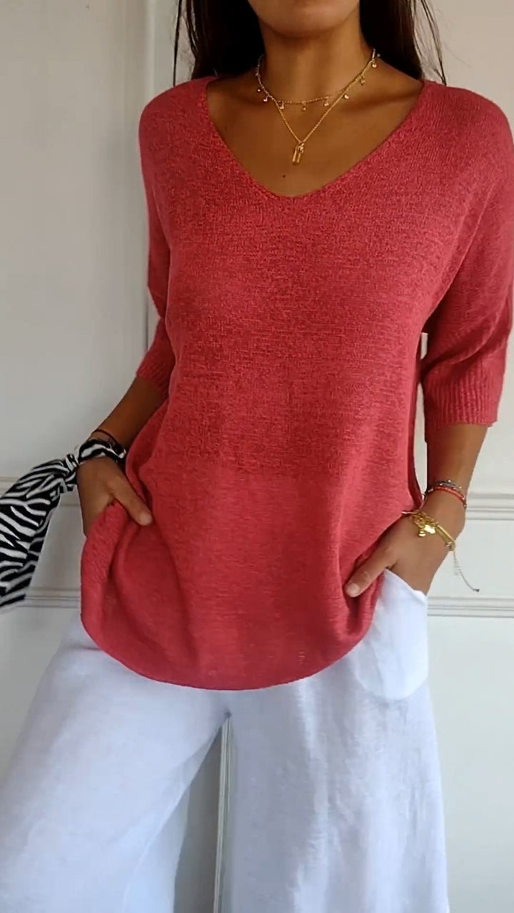 Rosal – Solid Knit Sweater with V-Neck