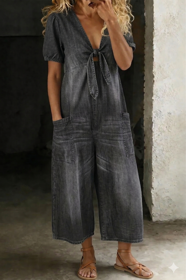 Maya | V Neck Short Sleeve Jumpsuit