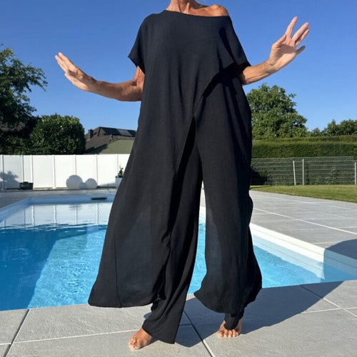 Gabbie™ Elegant Off-Shoulder Two-Piece Set | Relaxed Top and Wide-Leg Pants