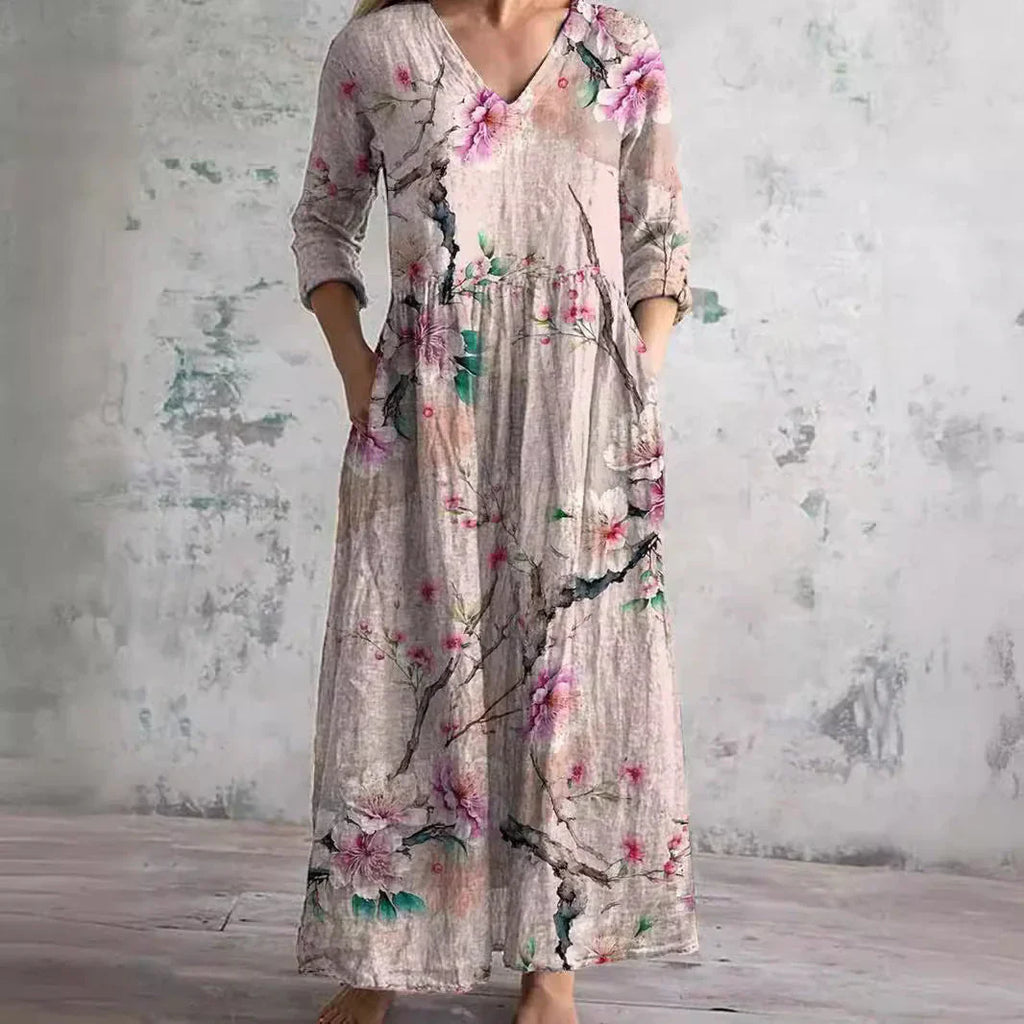 Chic Boho Floral Print Midi Dress